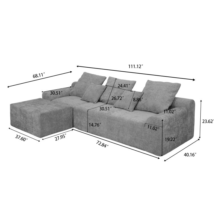 111.2" Modern L Shaped Sectional Sofa Modular Couch With Adjustable Configurations, Soft Melange Chenille Fabric In Grey, Stylish & Comfortable For Living Room, Bedroom, And Lounge Areas