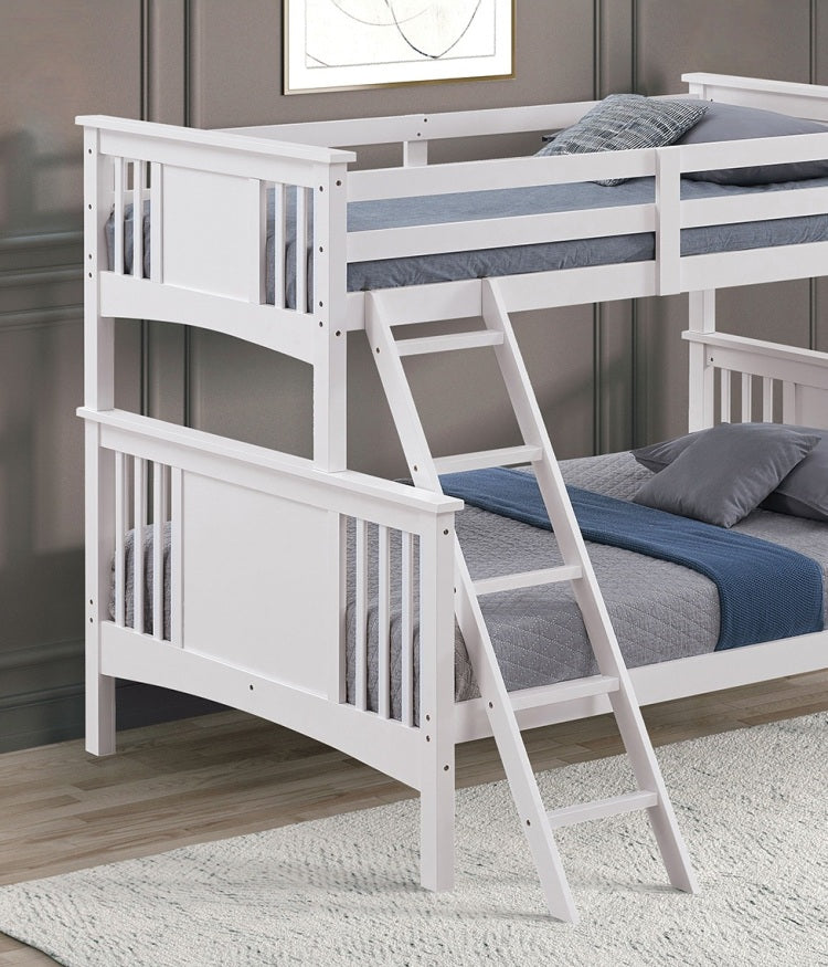 Modern Transitional Style Twin Over Full Bunk Bed With Ladder And White Finish