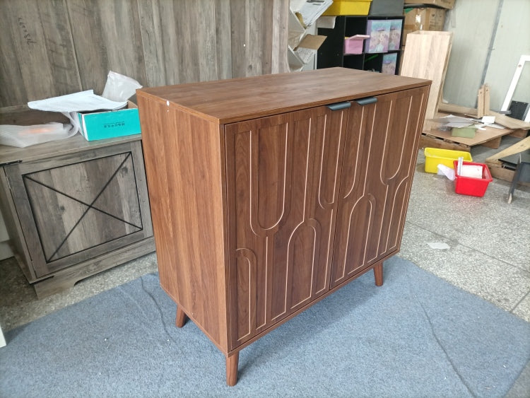 Sideboard Buffet Cabinet With Storage, Farmhouse Buffet Cabinet With Paper Clip Design, Wood Coffee Bar Storage Cabinet For Kitchen, Dining Room, Living Room, Entryway, Walnut,31.5" W