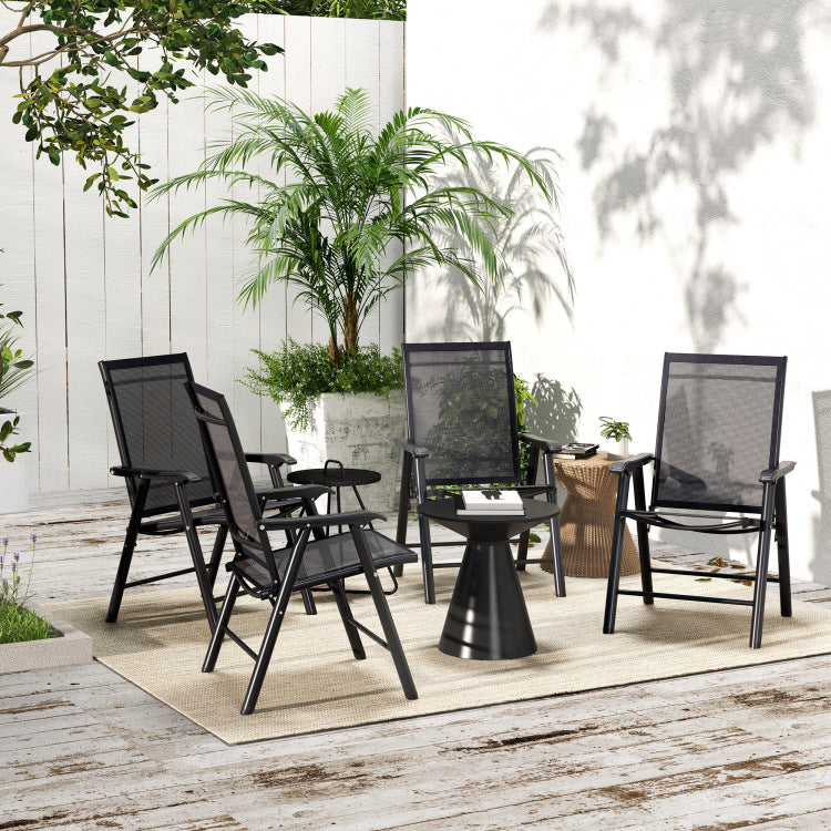 Outsunny Set Of 4 Patio Folding Chairs, Stackable Outdoor Sling Patio Dining Chairs With Armrests For Lawn, Camping, Dining, Beach, Metal Frame, No Assembly, Black