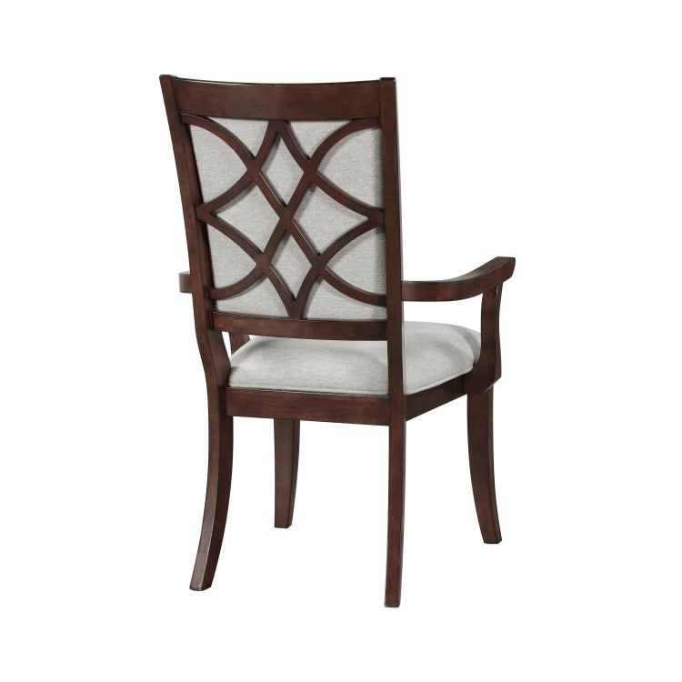 Traditional Dining Armchairs Set Of 2Pc, Cherry Finish Wooden Beige Upholstered Seat Formal Chairs Dinng Room Furniture