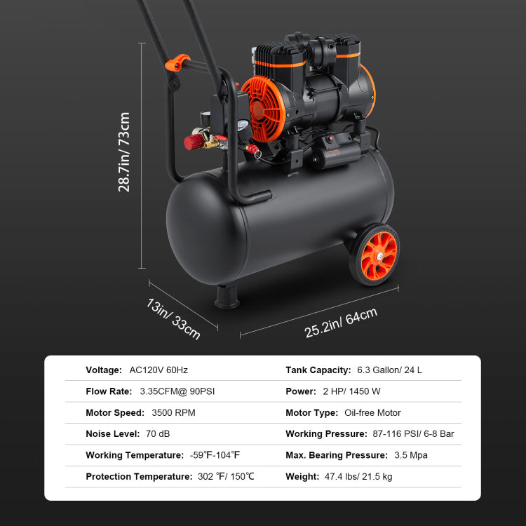 Air Compressor 6.3 Gallon 1450W 3.35 Cfm 90Psi With Max. 116Psi Pressure