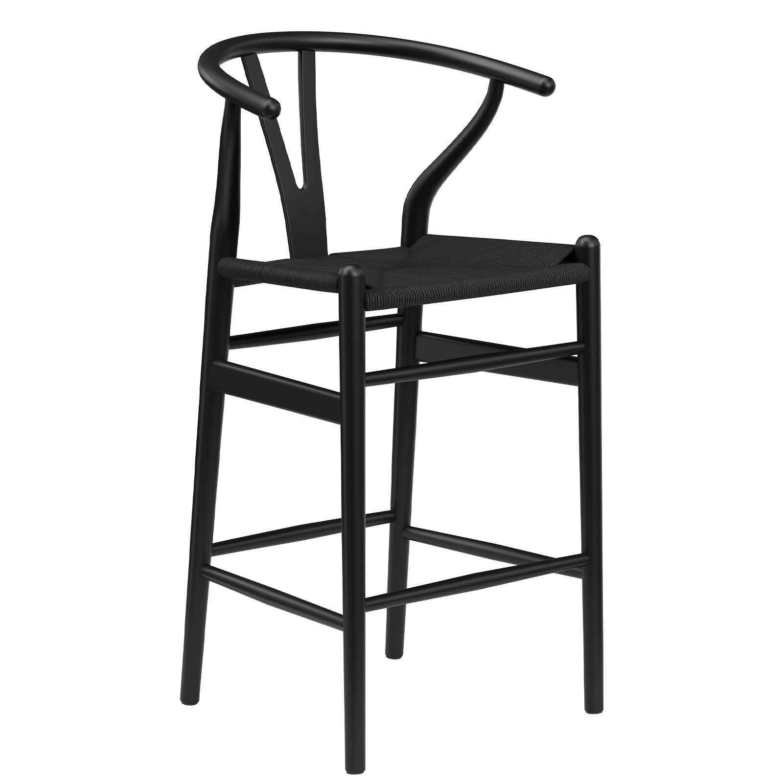 Wishbone Barstool,Weave Counter Height Bar Stools, Fully Assembled Rattan Bar Chairs For Kitchen Island,1Pc,Black