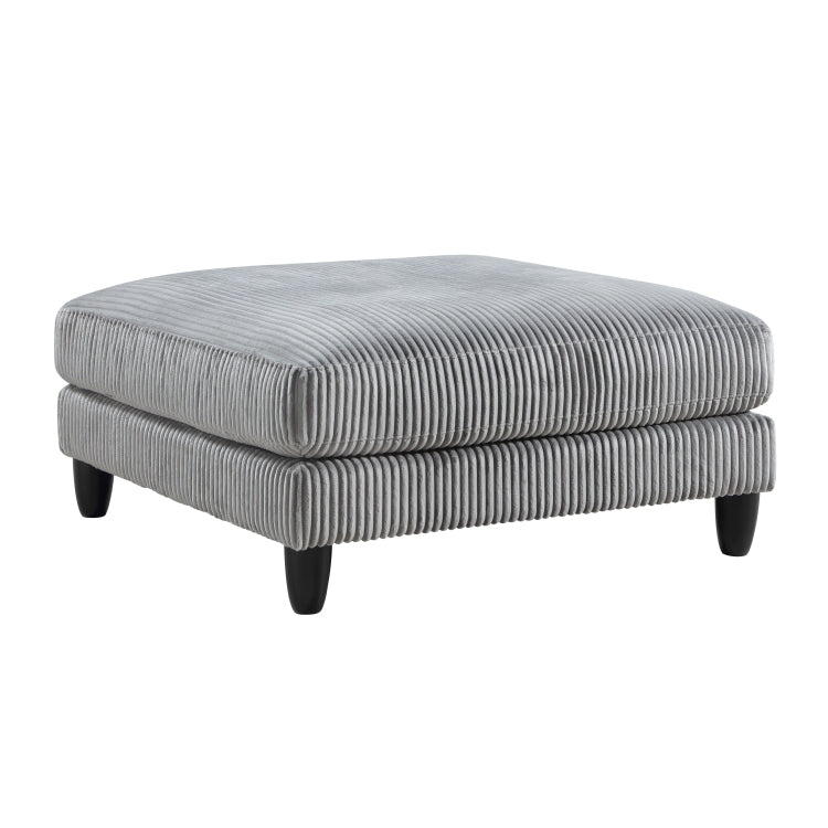 Living Room Furniture Ottoman Gray Corduroy Upholstery 1Pc Soft Cushion Cocktail Ottoman Solid Wood Legs