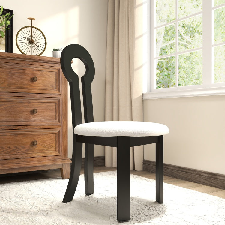 Vintage Rubber Solid Wood Dining Chair, Sheep Plush Dining Chair, Armless Dining Chair, Suitable For Small Home Dressing Room Model Room, Black Set Of 2