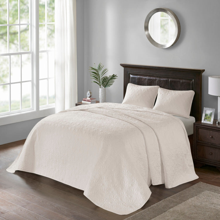 Reversible Bedspread Set Cream Queen