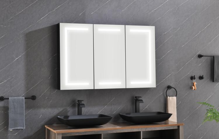 48 X 30 Inch Led Lighted Bathroom Medicine Cabinet With Mirror, Sockets, Dimmable, Anti Fog