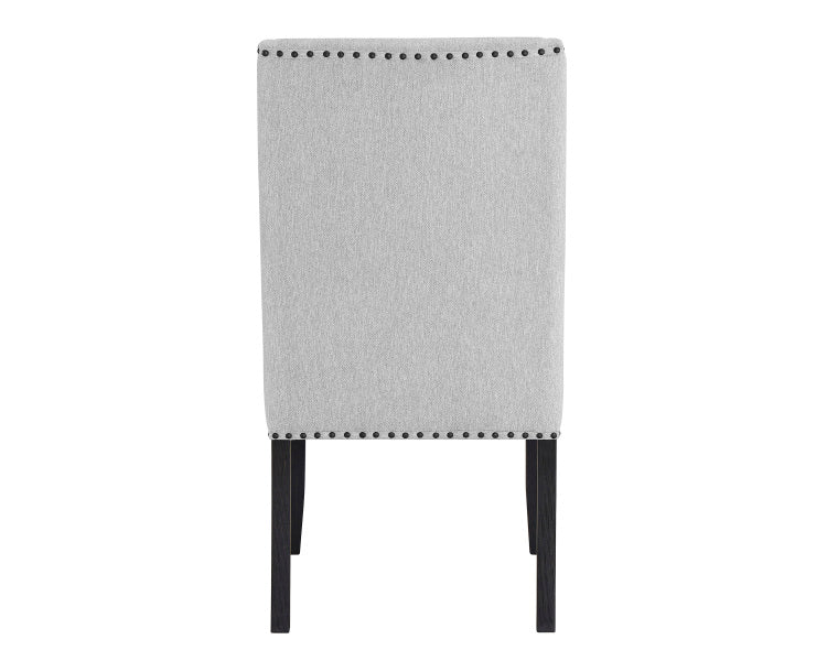 7Pc Dining Set Contemporary Style White Faux Marble Rectangular Table Top Dove Gray Upholstery Chairs Nailhead Tufted Black Finish Wooden Solid Wood Dining Room Furniture