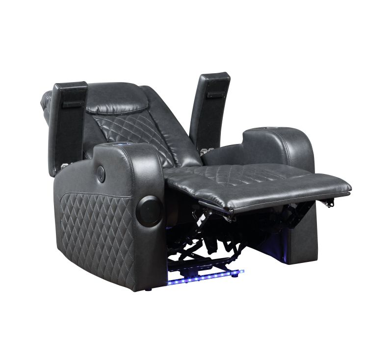 Alair Dark Gray Leather Aire Power Motion Recliner W Bluetooth, Wireless Charger & Cupholder