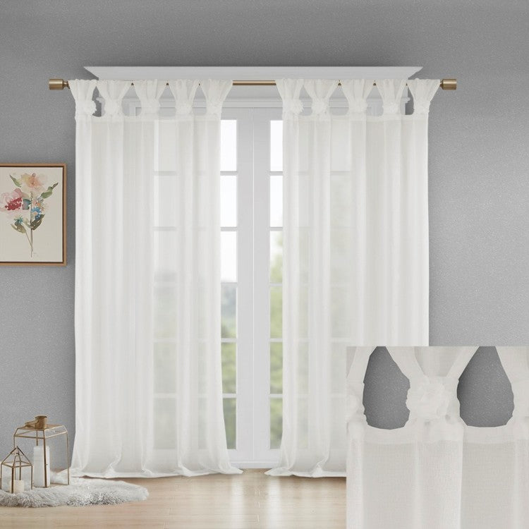 Floral Emb Hed Cuff Tab Top Solid Curtain Panel Only 1 Pc Panel