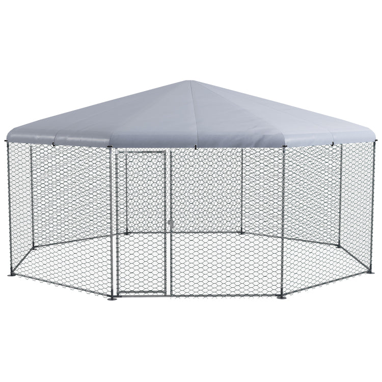 Pawhut Large Metal Chicken Coop Chicken Run For Chicken, Ducks And Rabbits With Waterproof And Anti Uv Cover, Walk In Poultry Cage Hen House For Outdoor And Yard Farm Use, 17' X 15.7' X 9'