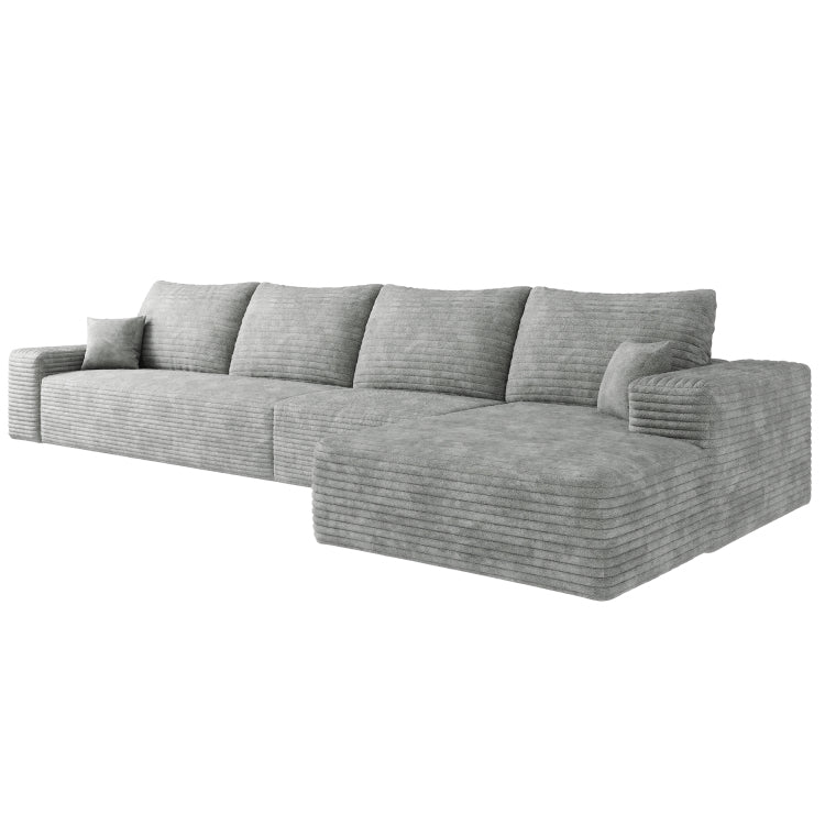 135" Cloud Sectional Couch With L Shape Chaise,Modern Modular Sofa With Deep Seat, Upholstered Couches For Living Room Bedroom,No Assembly Required,Grey Plush Corduroy Fabric