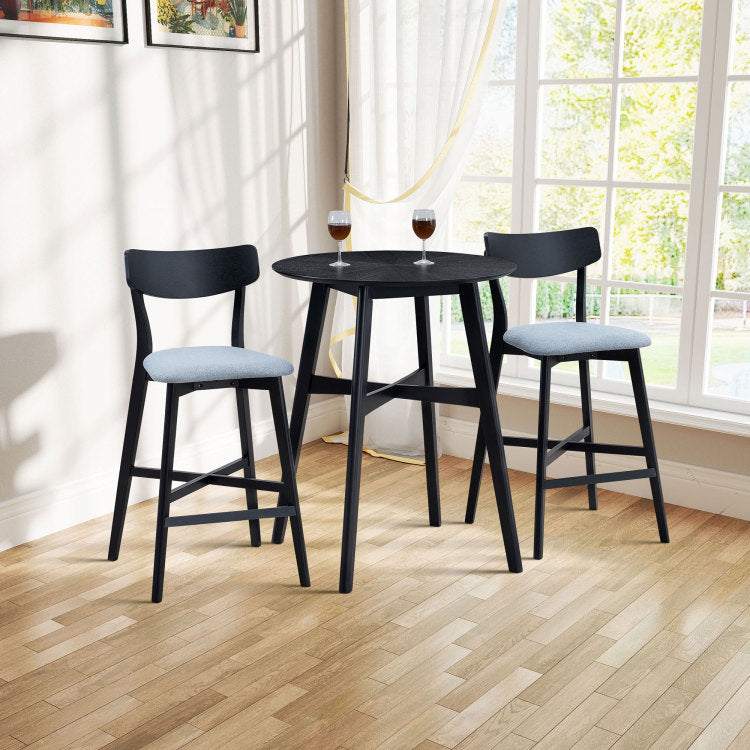 Wooden Bar Chairs Set Of 2, Modern Soft Upholstered Kitchen Island Chairs, Counter Height Stool With Backrest,Wooden Frame Chairs With Footrest For Pub,Living Room,Restaurant,Black