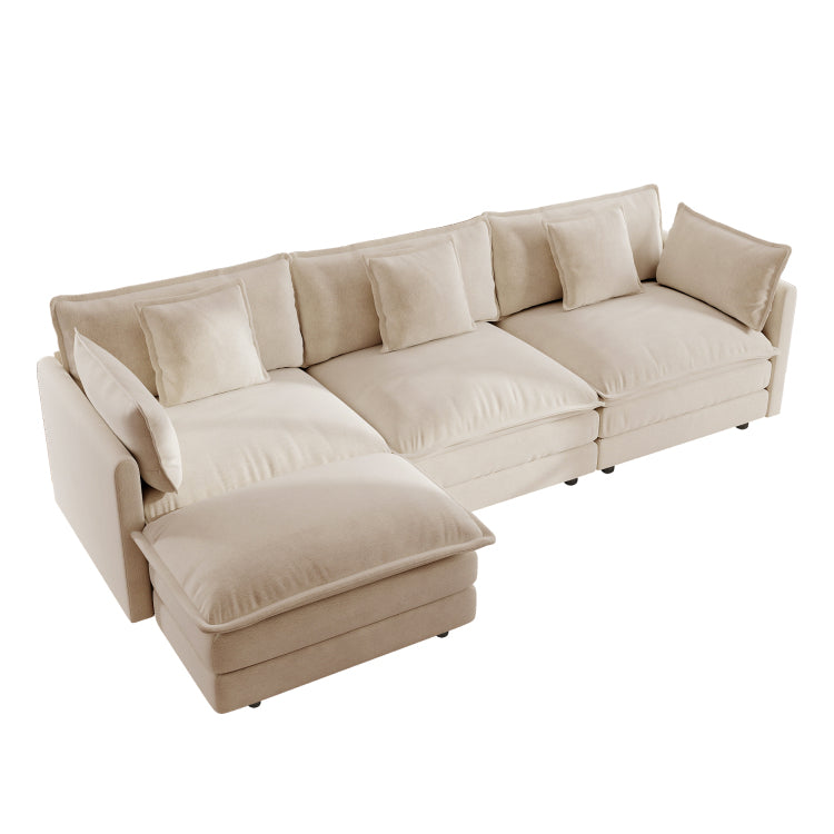 Free Combination Comfy Upholstery Modular Oversized L Shaped Sectional Sofa With Reversible Ottoman, Light Coffee Chenille