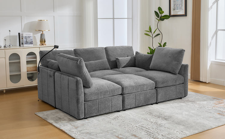 Modern Sectional Sofa Modular Sofa 85.4" U Shaped Sofa Couch Sofa Bed L Shaped Sofa With A Movable Ottoman And Two Usb Ports And A Phone Holder For Living Room, Grey