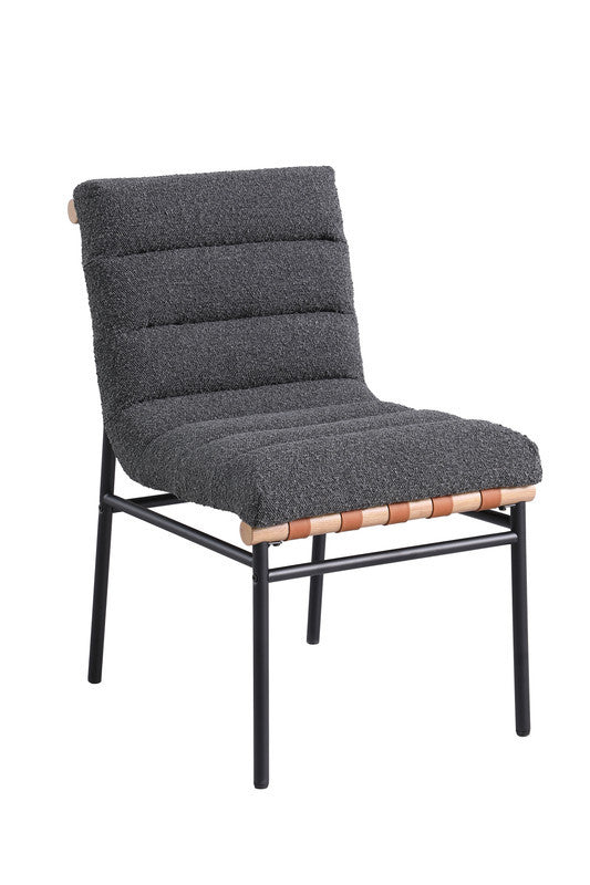 Liana Dark Gray Boucle Fabric Set Of 2 Dining Chair With Black Iron Legs