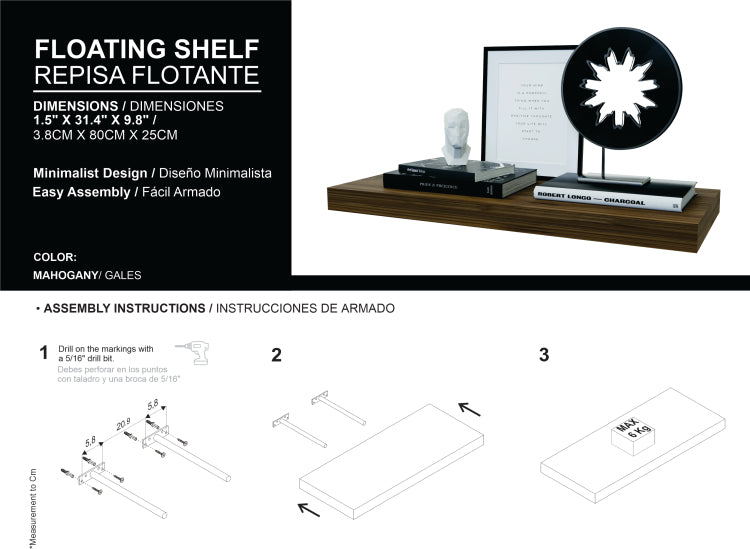 Iva Floating Shelf In Melamine, Mahogany