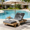 Lounge Chaise Set With Headrest, Space Available On One Side, Acacia Wood In Light Brown With Water Resistant Lounge Cushions Dark Grey & 3 Fold & 4 Inch Matching Cream Beige Version Available
