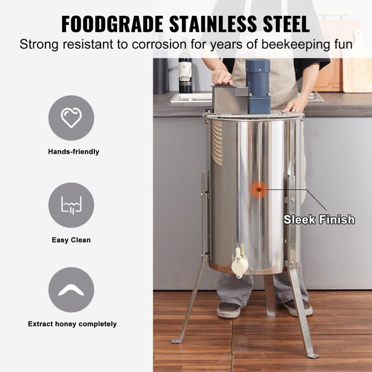 Electric Honey Extractor, 2 4 Frames Honey Spinner Extractor, Stainless Steel Beekeeping Extraction, Apiary Centrifuge Equipment With Height Adjustable Stand, Honeycomb Drum Spinner With Lid