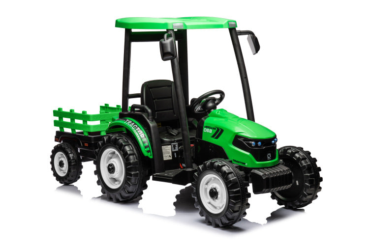 24V Kids Ride On Tractors With Parent Remote Control, Pedal Tractors With Working Loader And Backhoe Digger, Kids' Ride On Car Toys 24V Battery Powered Electric Vehicles With Trailer, Digger Green
