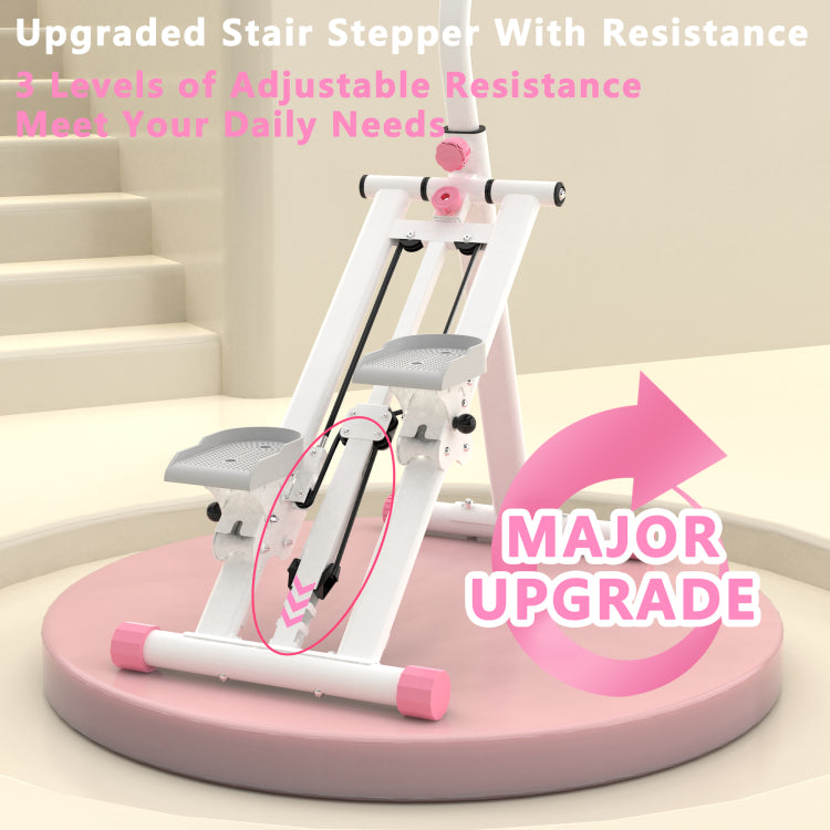 Stair Stepper With Resistance Home Upgrade Vertical Climber Workout Machine For Full Body Exercise Climber Fitness Equipment With Stable Frame Adjustable Handlebar Pink