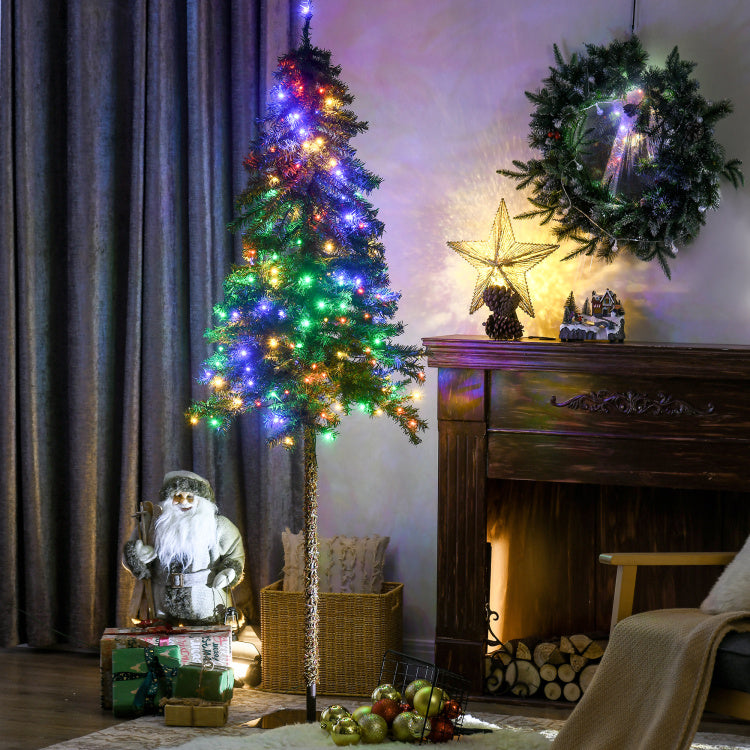 Homcom 6Ft Tall Prelit Pencil Artificial Christmas Tree Holiday D Cor With 442 Branches, 175 Warm White Or Colorful Led Lights, Steel Base