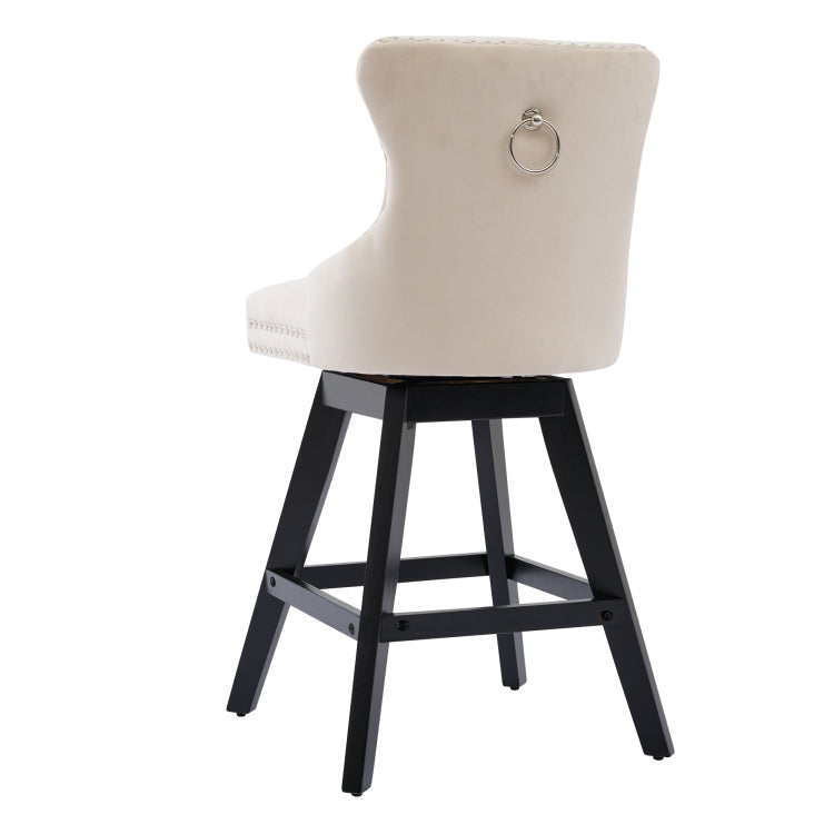 Swivel Velvet Barstools With Button Tufted Decoration And Wooden Legs, And Chrome Nailhead Trim, Leisure Style Bar Chairs,Bar Stools, Set Of 2 Beige ,Sw1860Bg