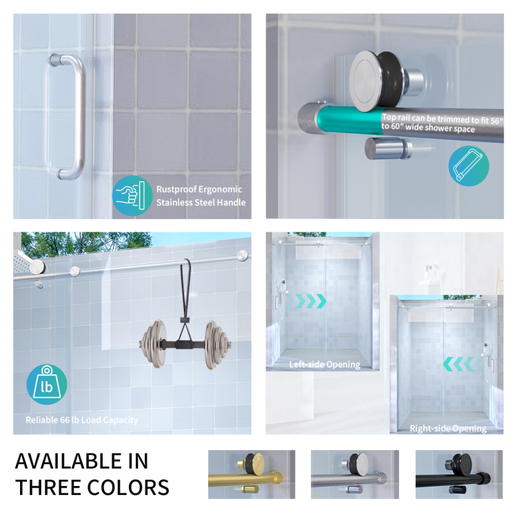 56" 60" W X 76" H Single Sliding Shower Door, Frameless Bathroom Sliding Door With 1 4" 6Mm Tempered Glass For Walk In Shower, Brushed Nickel Cm 25D06 60Bnx