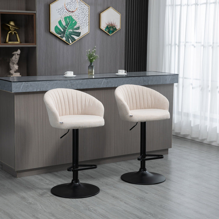 Homcom Adjustable Swivel Bar Stools Set Of 2, Linen Touch Fabric, Beige