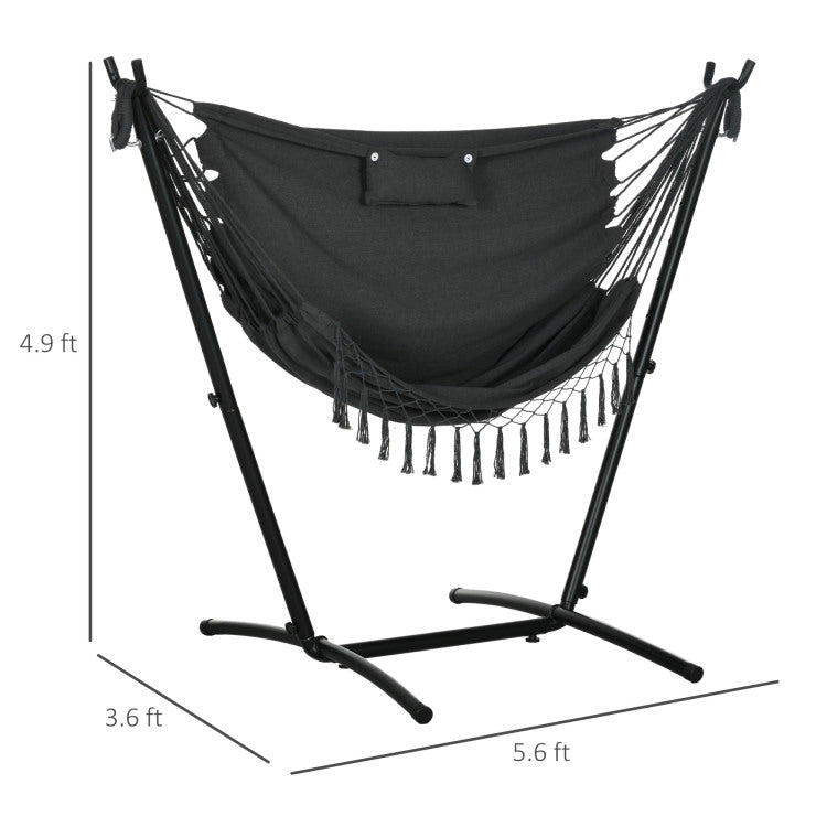 Outsunny Patio Hammock Chair With Stand, Outdoor Hammock Swing Hanging Lounge Chair With Side Pocket And Headrest, Dark Gray