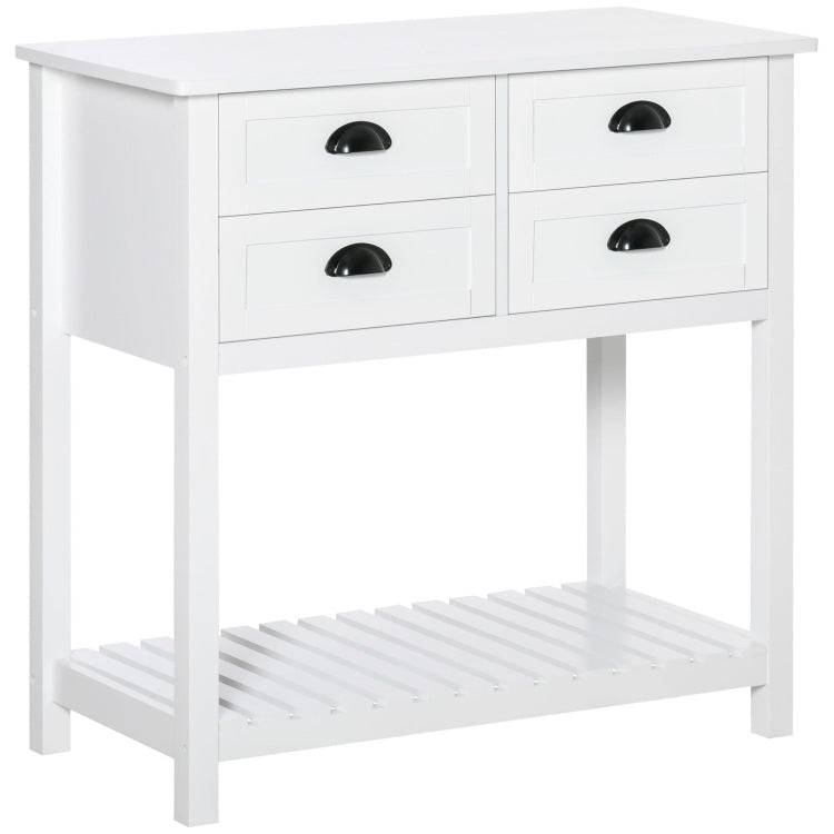 Homcom Coffee Bar Cabinet, Sideboard Buffet Cabinet, Kitchen Cabinet With 4 Drawers And Slatted Bottom Shelf For Kitchen, Living Room, White