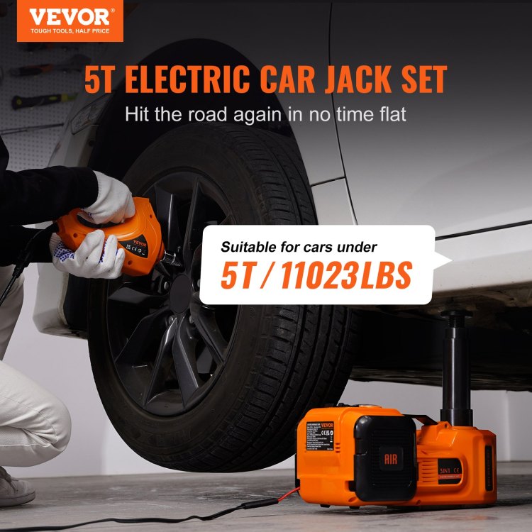Electric Car Jack, 5 Ton 11023 Lbs Hydraulic Jack With Electric Impact Wrench, Portable Car Lift With Built In Inflatable Pump, And Led Light For Suv Mpv Sedan Truck Change Tires Garage Repair