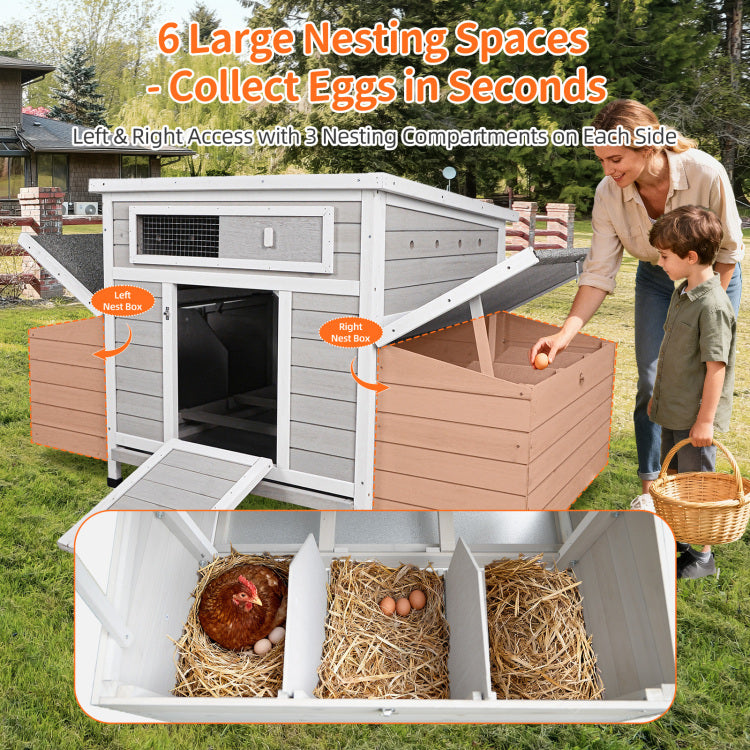 Large Wooden Chicken Coop Outdoor Hen House Poultry Cage For Outdoor With 2 Sides Nesting Boxes
