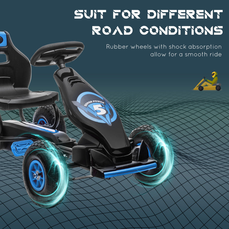 Aosom Kids Pedal Go Kart Ride On Toy With Ergonomic Comfort, Pedal Car With Tough, Wear Resistant Tread, Go Cart Kids Car For Boys & Girls With Suspension System, Safety Hand Brake, Ages 5 12, Blue