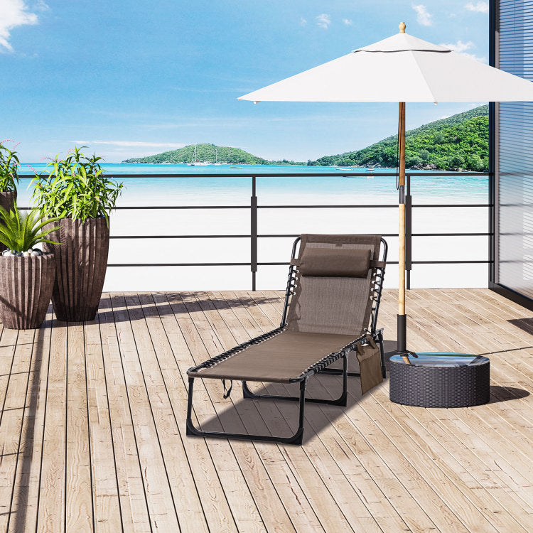 Outsunny Reclining Chaise Lounge Chair, Portable Sun Lounger, Folding Camping Cot, With Adjustable Backrest And Removable Pillow, For Patio, Garden, Beach, Brown