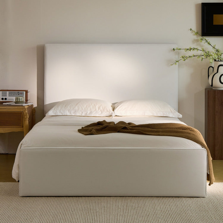 Lucas Tall Headboard Upholstered Bed 52" High Headboard Elegant Simplicity No Box Spring Needed Easy Assembly Queen Coconut Micro Suede