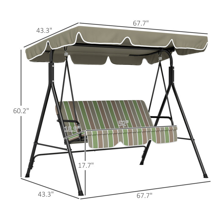 Outsunny 3 Seat Outdoor Patio Swing Chair With Removable Cushion, Steel Frame Stand And Adjustable Tilt Canopy For Patio, Garden, Poolside, Balcony, Backyard, Beige & Green