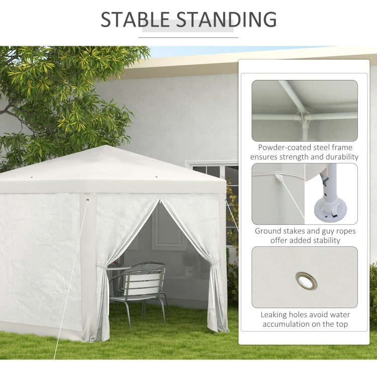 Outsunny 13' X 11' Outdoor Party Tent, Hexagon Sun Shade Shelter Canopy With Protective Mesh Screen Sidewalls, Ropes & Stakes, Cream White
