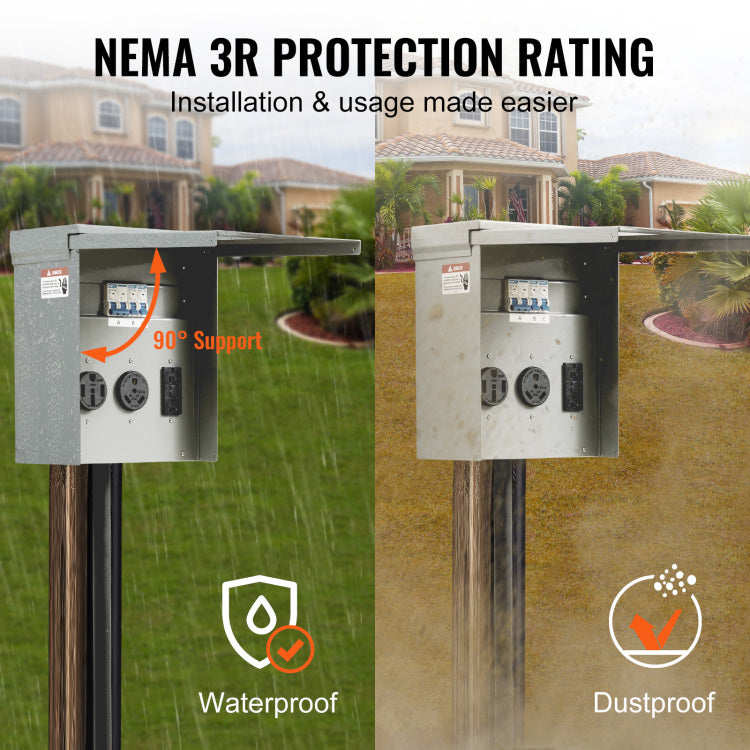 Temporary Power Outlet Panel, 125 250V, Rv Power Outlet Box With A 20 30 50 Amp Receptacle Installed, Nema 14 50R Nema Tt 30R 15A Gfci For Rv Camper Trailer Motorhome, Tested To Ul Standards