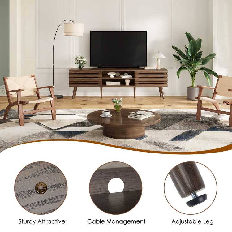 Mid Century Modern Tv Stands For Up To 70" Tv With Storage, Fluted Wood Tv Stand For Living Room, Boho Media Console, Entertainment Center With Cable Management