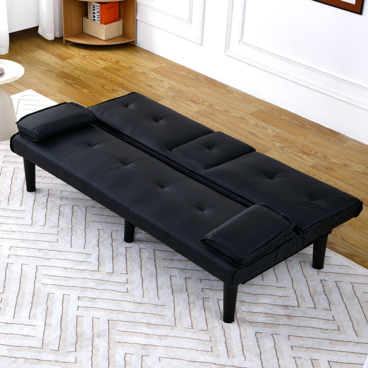 The 67 Inch Black Pvc Multi Functional Sofa Bed With A Foldable And Cup Holder Design Makes It Extremely Convenient To Turn The Living Room Into A Guest Room