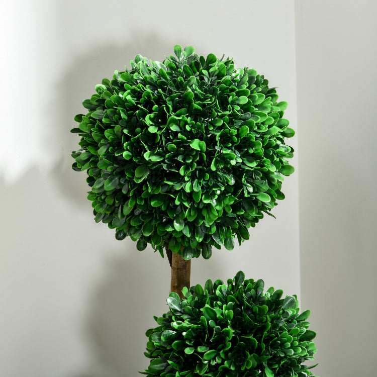 Homcom 3Ft 35.5" Artificial 3 Ball Boxwood Topiary Tree With Pot, Indoor Outdoor Fake Plant For Home Office, Living Room Decor