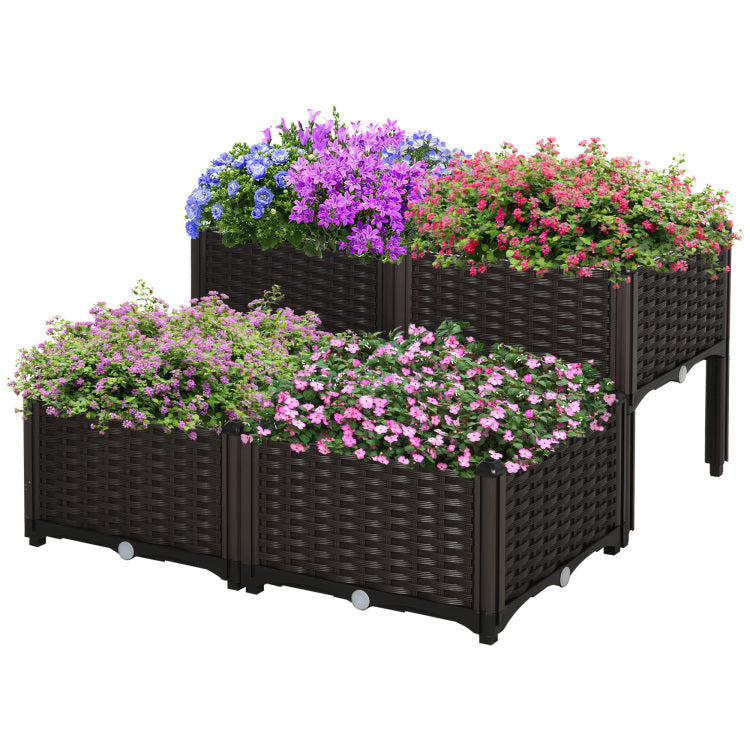 Outsunny 4 Piece Raised Garden Bed With Legs, Self Watering Planter Box Raised Bed To Grow Flowers, Herbs & Vegetables, Brown