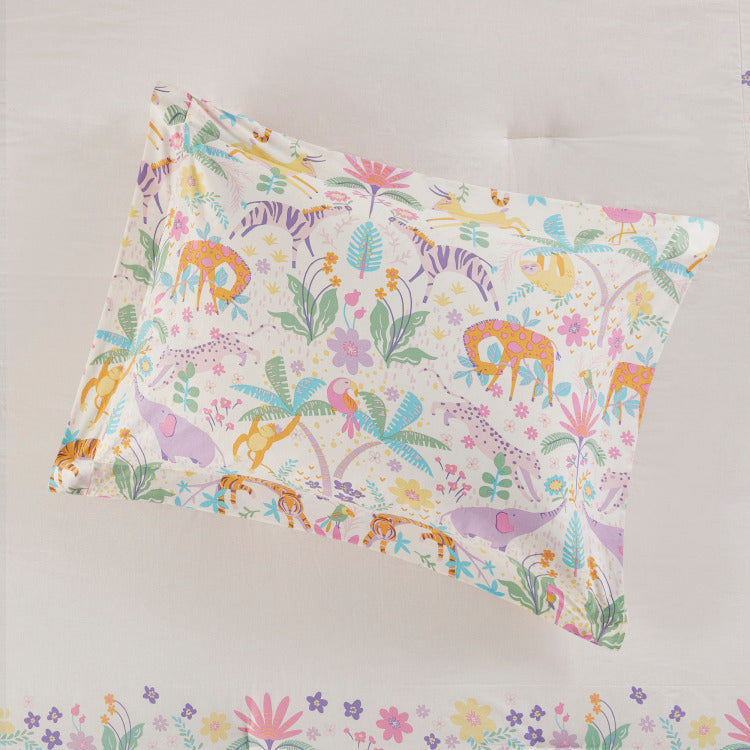 4 Pcs Full Queen Floral Reversible Cotton Comforter Set With Throw Pillow Purple