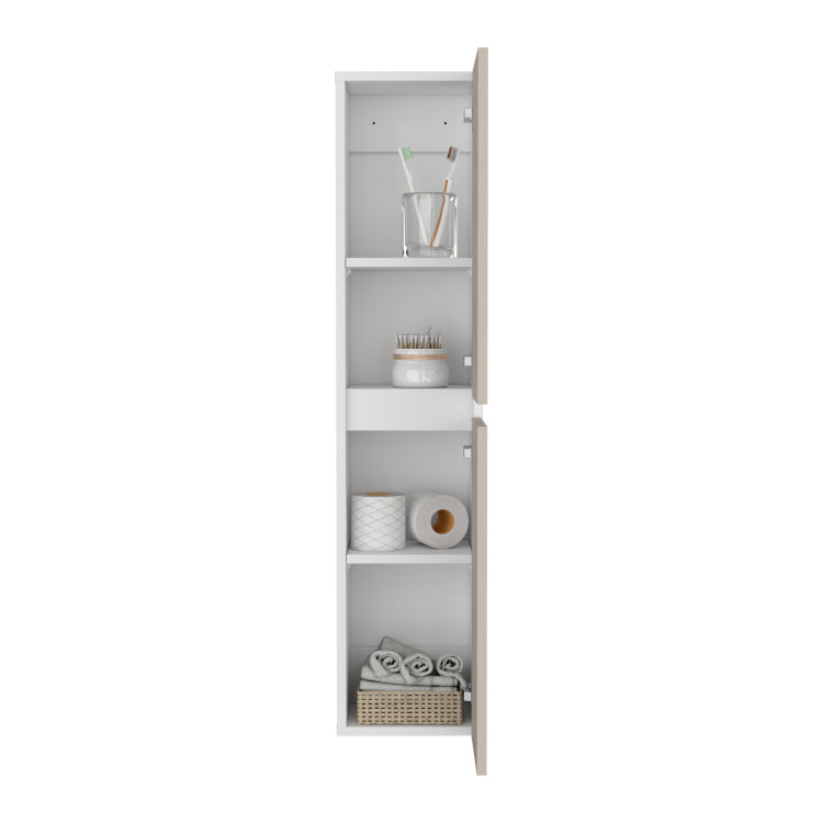 High Two Door Wall Cabinet With Interior Shelf Vertical Storage, White