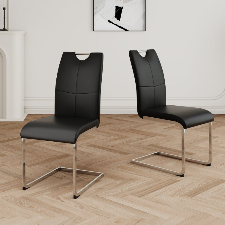 Modern Dining Chairs With Faux Leather Padded Seat Dining Living Room Chairs Upholstered Chair With Chrome Metal Legs Design For Kitchen, Living, Bedroom, Dining Room Side Chairs Set Of 2