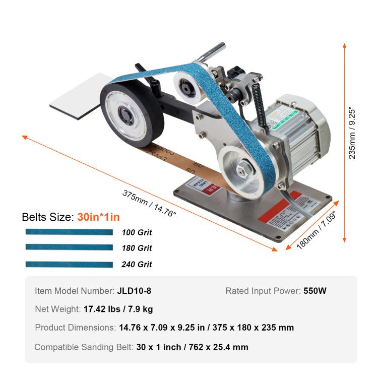 Belt Grinder Sander, 30 X 1 Inch Variable Speed Belt Polisher With Vfd, 550W Polishing Grinding Machine With 2 Grinding Moulds & 3Pcs Sanding Belts For Metalworking, Knife Making