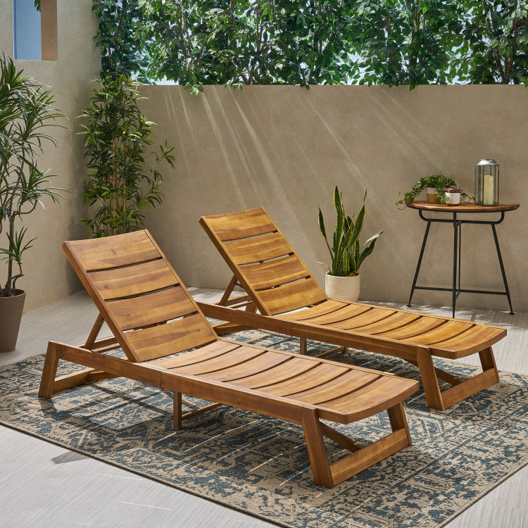 MAKI CHAISE LOUNGE SET OF 2 yellow brown - solid wood+mdf