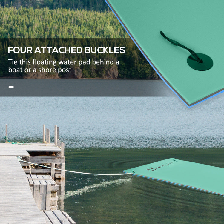 Soozier 12' X 5' Lily Pad Floating Mat With Cup Holder Table, 3 Layer Portable Roll Up Water Mat Float Dock For 2 3 People, On Lake, River, Beach, Swimming Pool, Green