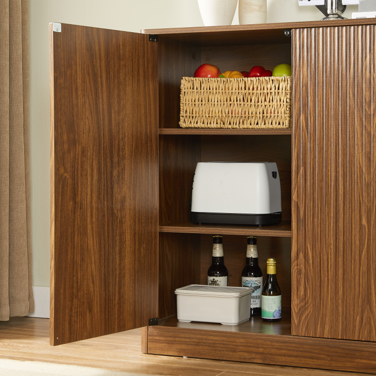 34.3" Modern Wavy Sideboard, Curved Contour Design Storage Cabinet, 2 Door Cabinet With Storage Function, Suitable For Kitchen Bedroom Living Room, Walnut, 34.3"L X 15.7"W X 34.3"H